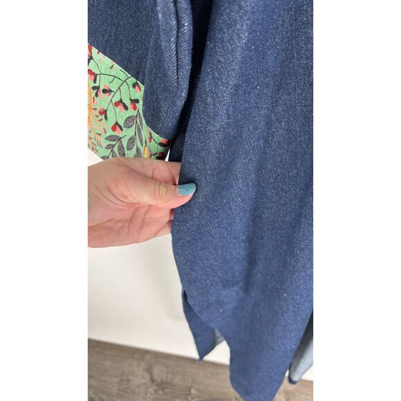 Rooey Knots Oversized Denim Duster Open Cardigan Womens Size XL New Blue Green - Picture 7 of 9